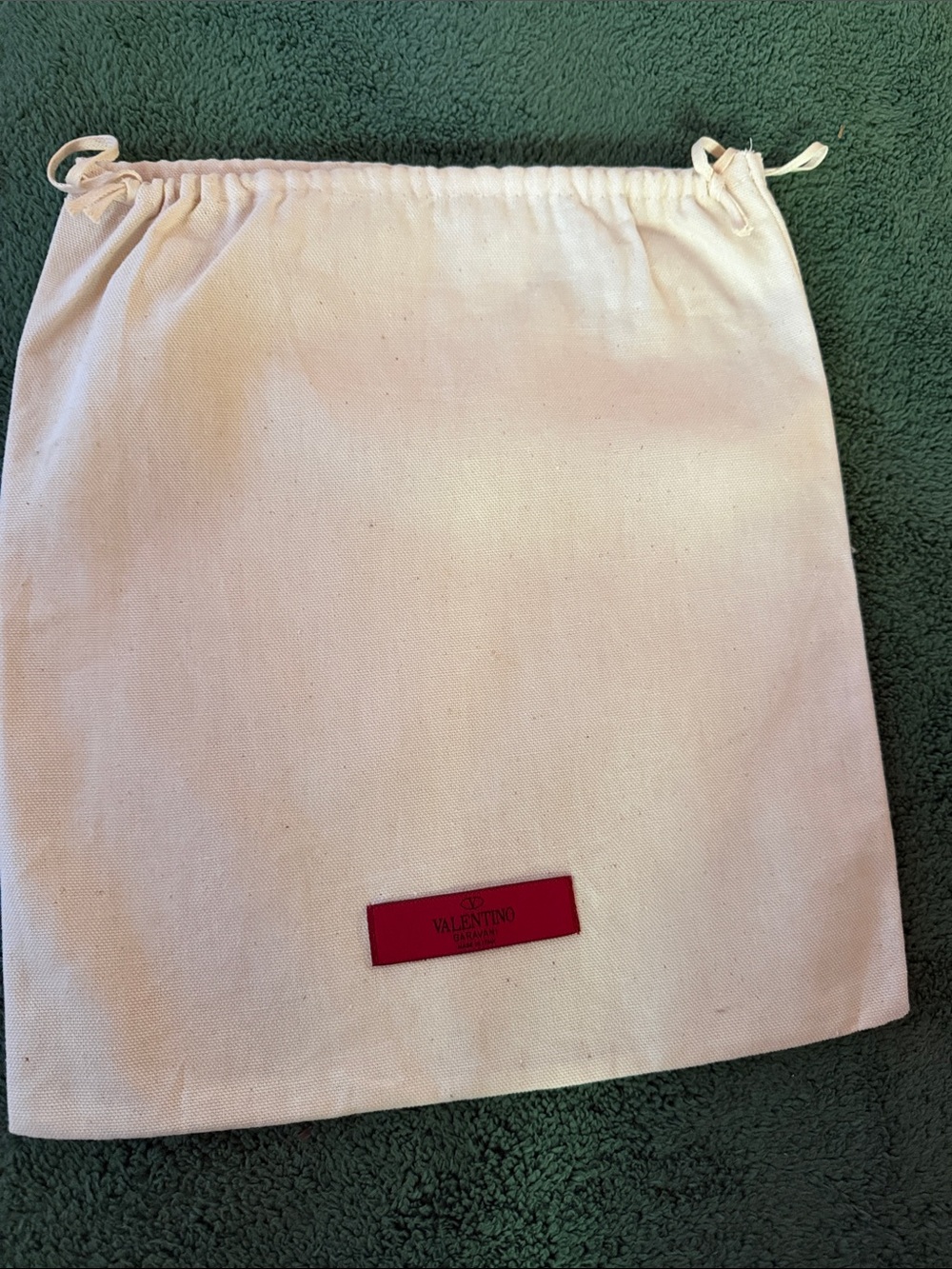 Valentino Garavani Cream Canvas Dust Bag with Red Logo Patch